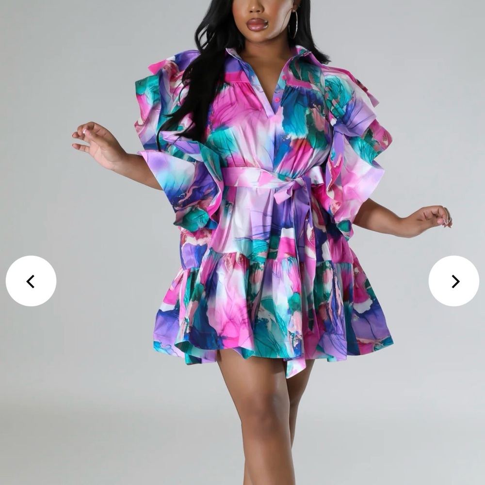 Pink and Blue Sleeveless Wrap Sundress Resort Wear